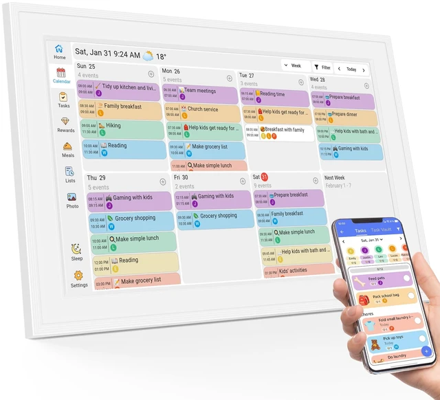 Main image of 10.1-inch Smart Wall Planner Electronic Calendar & Chore Chart | Smart Touchscreen Family Calendar & Interactive Display for Schedules, Organize Your Daily & Family Routines, Desk & Wall Mount