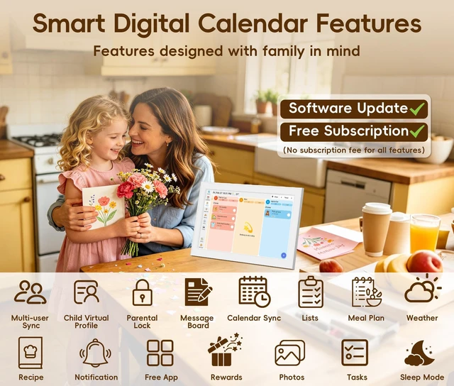 Alt view image 3 of 7 - 10.1-inch Smart Wall Planner Electronic Calendar & Chore Chart | Smart Touchscreen Family Calendar & Interactive Display for Schedules, Organize Your Daily & Family Routines, Desk & Wall Mount