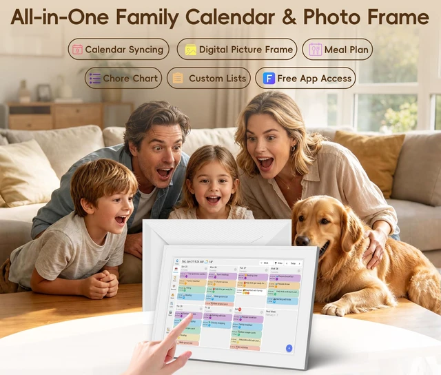 Alt view image 5 of 7 - 10.1-inch Smart Wall Planner Electronic Calendar & Chore Chart | Smart Touchscreen Family Calendar & Interactive Display for Schedules, Organize Your Daily & Family Routines, Desk & Wall Mount