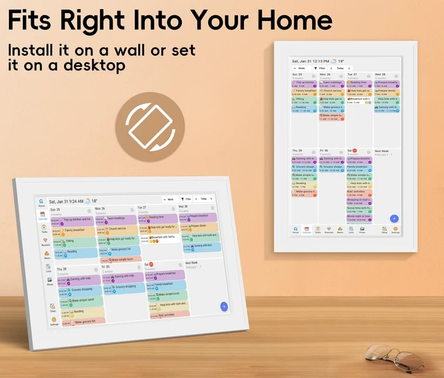 Alt view image 7 of 7 - 10.1-inch Smart Wall Planner Electronic Calendar & Chore Chart | Smart Touchscreen Family Calendar & Interactive Display for Schedules, Organize Your Daily & Family Routines, Desk & Wall Mount
