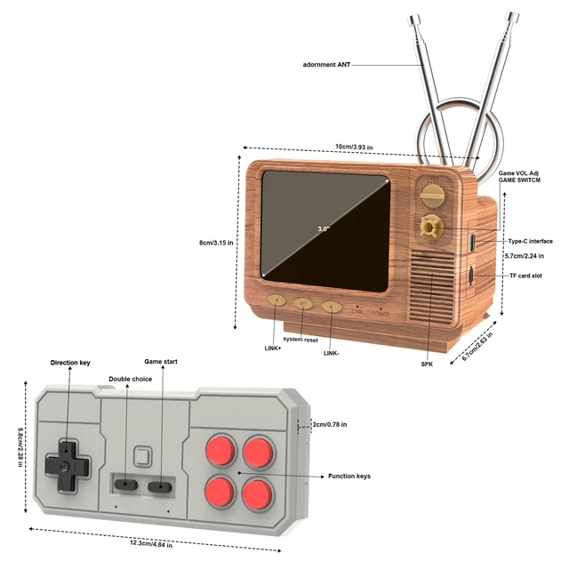 Alt view image 6 of 6 - Retro Handheld Game Console - GV300S JALECO+168 Classic Games Mini TV Style with 3.0 Inch IPS Screen, Save Search, Support 2-Player & Dual Console Type-C Link