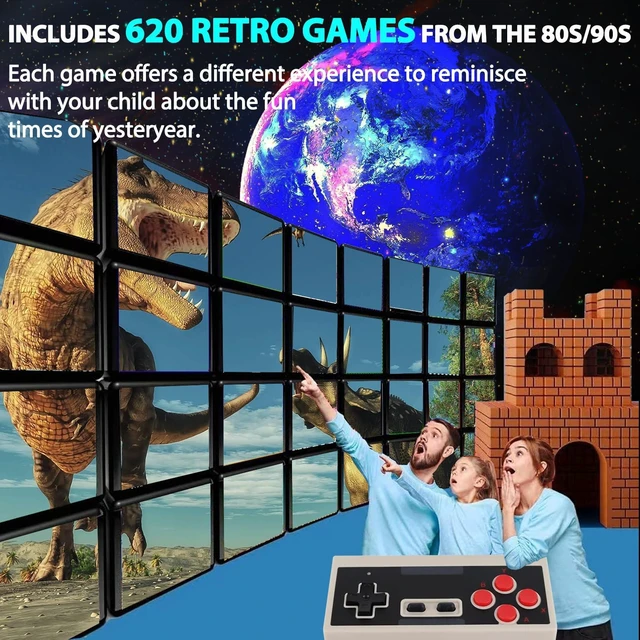 Alt view image 4 of 7 - Retro Gaming Console Built-in Classic 620 Games | AV Output 8-Bit Classic Game Console with 2 Retro Controllers for Christmas, 620 Retro Game Console