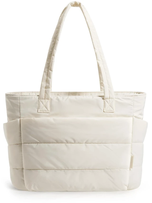 Main image of Tote Bag for Women, Lightweight Puffy Tote Bag with Compartments Shoulder Bag Handbag for Travel, Work, Gym (Light Beige, Standard Size)