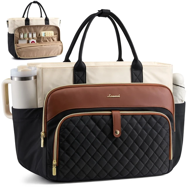 Main image of Laptop Bag for Women, Work Tote Computer Bag for Teacher Nurse | Quilted, Large Cup Holder, Multi Pockets, Structured Briefcase with Shoulder Strap for Office, College, Travel, Commute