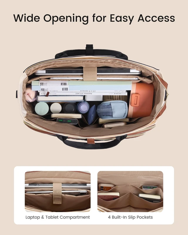 Alt view image 4 of 6 - Laptop Bag for Women, Work Tote Computer Bag for Teacher Nurse | Quilted, Large Cup Holder, Multi Pockets, Structured Briefcase with Shoulder Strap for Office, College, Travel, Commute