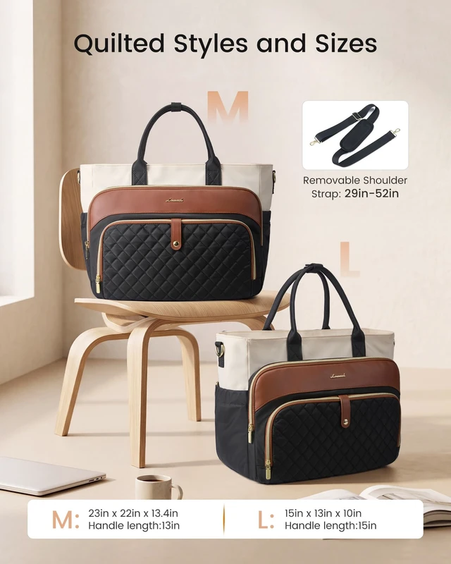 Alt view image 5 of 6 - Laptop Bag for Women, Work Tote Computer Bag for Teacher Nurse | Quilted, Large Cup Holder, Multi Pockets, Structured Briefcase with Shoulder Strap for Office, College, Travel, Commute