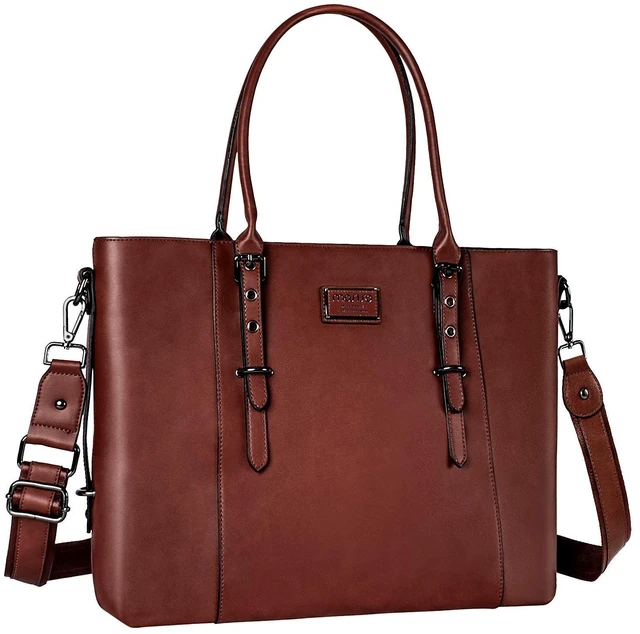 Main image of Laptop Bag for Women, 17.3 inch PU Leather Shoulder Laptop Tote Bag | Waterproof Vintage Large Capacity Briefcase Computer Bags Work Bag for Office Work Travel, Brown
