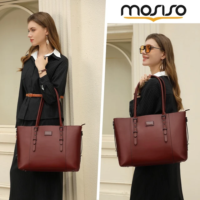 Alt view image 7 of 7 - Laptop Bag for Women, 17.3 inch PU Leather Shoulder Laptop Tote Bag | Waterproof Vintage Large Capacity Briefcase Computer Bags Work Bag for Office Work Travel, Brown