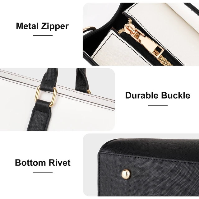 Alt view image 6 of 7 - Laptop Tote Bag for Women, 15.6 inch Waterproof PU Leather Work Bag | Large Capacity Handbag Shoulder Computer Bags Work Briefcase with Clutch Purse & Bowknot for Business Teacher Office, Black