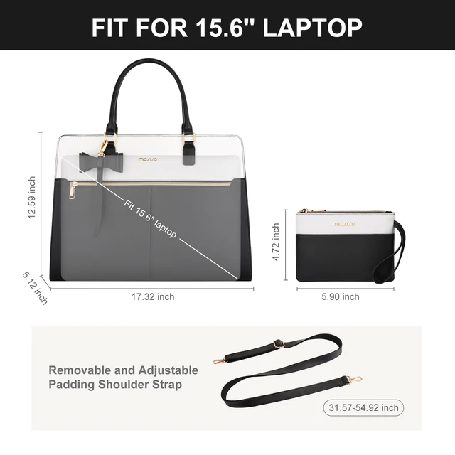 Alt view image 5 of 7 - Laptop Tote Bag for Women, 15.6 inch Waterproof PU Leather Work Bag | Large Capacity Handbag Shoulder Computer Bags Work Briefcase with Clutch Purse & Bowknot for Business Teacher Office, Black