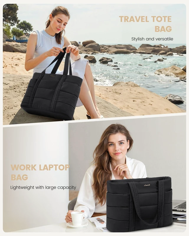 Alt view image 2 of 7 - Tote Bag for Women, Large Puffer Work Tote Laptop Bag, Lightweight Travel Tote Bag with Zipper Gifts for Women