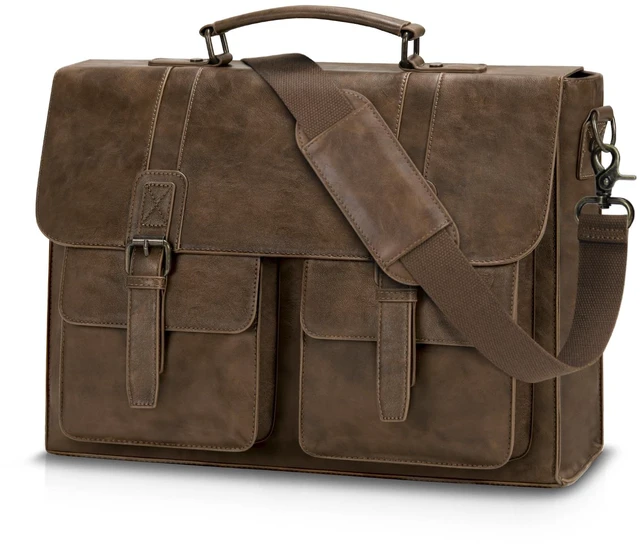 Main image of Messenger Bag 15.6 Inch Vintage Multiple Compartment Computer Bag | Laptop Bag Briefcase Large Capacity for Work, Office, College, Business, Waterproof PU Leather Shoulder Bag for Men