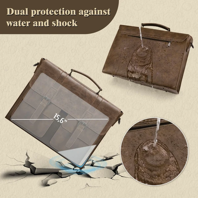 Alt view image 3 of 7 - Messenger Bag 15.6 Inch Vintage Multiple Compartment Computer Bag | Laptop Bag Briefcase Large Capacity for Work, Office, College, Business, Waterproof PU Leather Shoulder Bag for Men