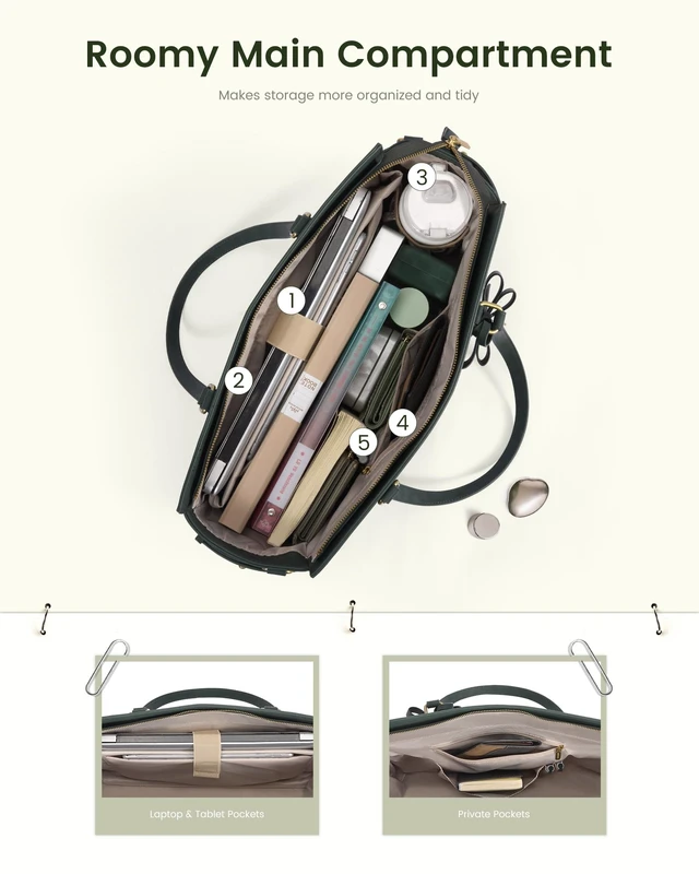 Alt view image 4 of 7 - Laptop Bag for Women, Work Tote Computer Purse for Office Teacher | Large Capacity, Waterproof PU Leather, Fits 15.6/17.3 Inch Laptop, Large Cup Holder, with Luggage Strap, Business Briefcase