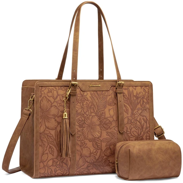 Main image of Laptop Bag for Women Vintage Leather Work Tote 17.3 inch Large Capacity Computer bag with Clutch Purse for Office, Travel, Casual
