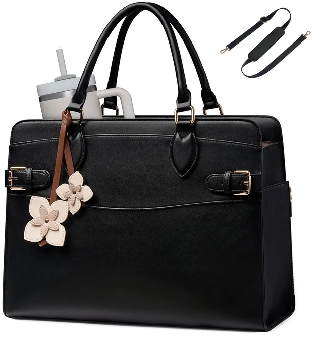 Main image of Laptop Tote Bag for Women Work Computer Purse for Teacher Nurse | Waterproof Leather Handbag with Large Cup Holder for Office Travel, Large Shoulder Bible Bag for Gift