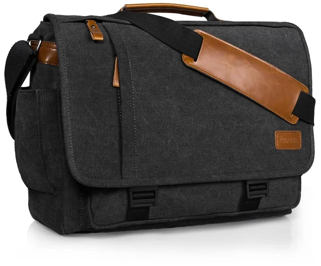 Main image of Men Messenger Bag 15.6 inch, Computer Work Bag Water-resistant Canvas, Laptop Shoulder Bag Briefcase Satchel, Dark Grey