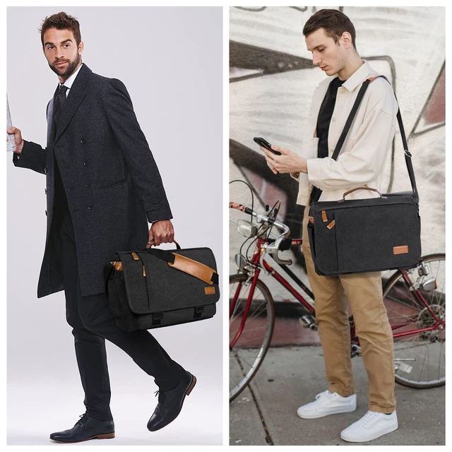 Alt view image 2 of 7 - Men Messenger Bag 15.6 inch, Computer Work Bag Water-resistant Canvas, Laptop Shoulder Bag Briefcase Satchel, Dark Grey
