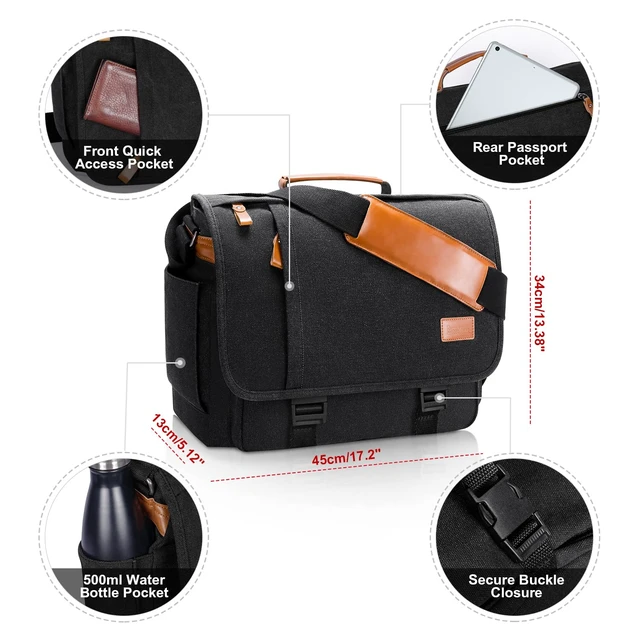Alt view image 4 of 7 - Men Messenger Bag 15.6 inch, Computer Work Bag Water-resistant Canvas, Laptop Shoulder Bag Briefcase Satchel, Dark Grey