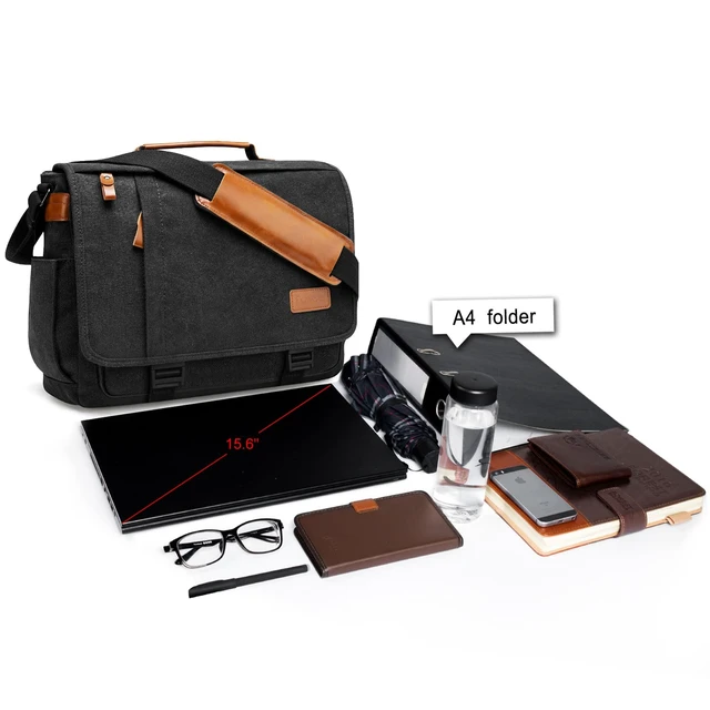 Alt view image 5 of 7 - Men Messenger Bag 15.6 inch, Computer Work Bag Water-resistant Canvas, Laptop Shoulder Bag Briefcase Satchel, Dark Grey