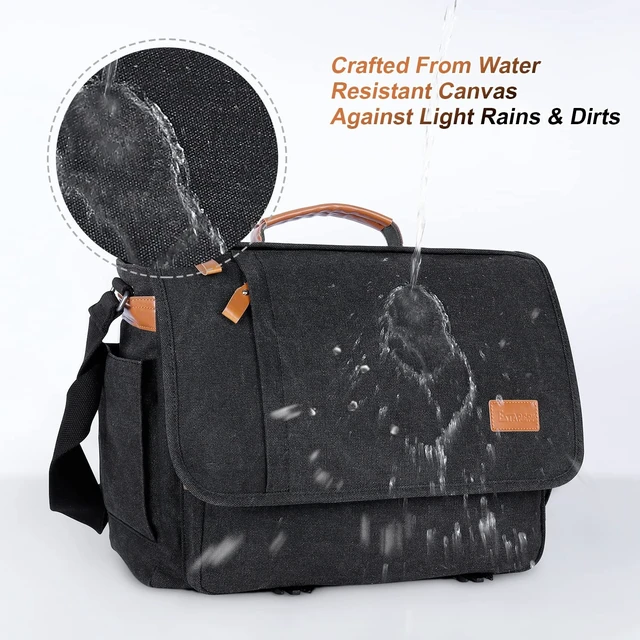 Alt view image 7 of 7 - Men Messenger Bag 15.6 inch, Computer Work Bag Water-resistant Canvas, Laptop Shoulder Bag Briefcase Satchel, Dark Grey