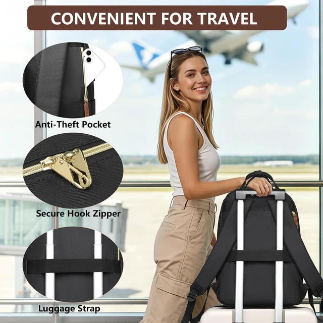 Alt view image 5 of 7 - Laptop Backpack for Women Work Bag: 15.6'' Travel Bookbag with USB Charger 21 Pockets,25L Large Capacity,Personal Item Size for Airplane,Anti-theft Pocket,Luggage Strap for College School Teacher Trip