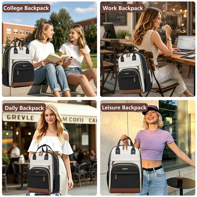 Alt view image 7 of 7 - Laptop Backpack for Women Work Bag: 15.6'' Travel Bookbag with USB Charger 21 Pockets,25L Large Capacity,Personal Item Size for Airplane,Anti-theft Pocket,Luggage Strap for College School Teacher Trip