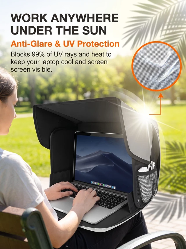 Alt view image 2 of 7 - Laptop Sun Shade Multifunctional Foldable Computer Laptop BagFits 13-16 inch LaptopUV/Heat Reflective & Waterproof, for Outdoor Working, Travel, Beach