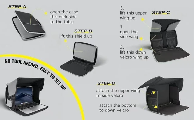 Alt view image 5 of 7 - Laptop Sun Shade Multifunctional Foldable Computer Laptop BagFits 13-16 inch LaptopUV/Heat Reflective & Waterproof, for Outdoor Working, Travel, Beach