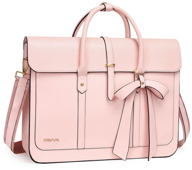 Main image of Laptop Bag for Women, 15-15.6 inch PU Leather Laptop Shoulder Bags | 16 inch Messenger Bags Convertible Backpack Casual Handbag Work Briefcase Travel Computer Bag with Bowknot, Pink