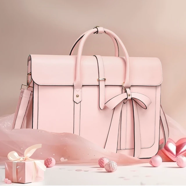 Alt view image 3 of 7 - Laptop Bag for Women, 15-15.6 inch PU Leather Laptop Shoulder Bags | 16 inch Messenger Bags Convertible Backpack Casual Handbag Work Briefcase Travel Computer Bag with Bowknot, Pink