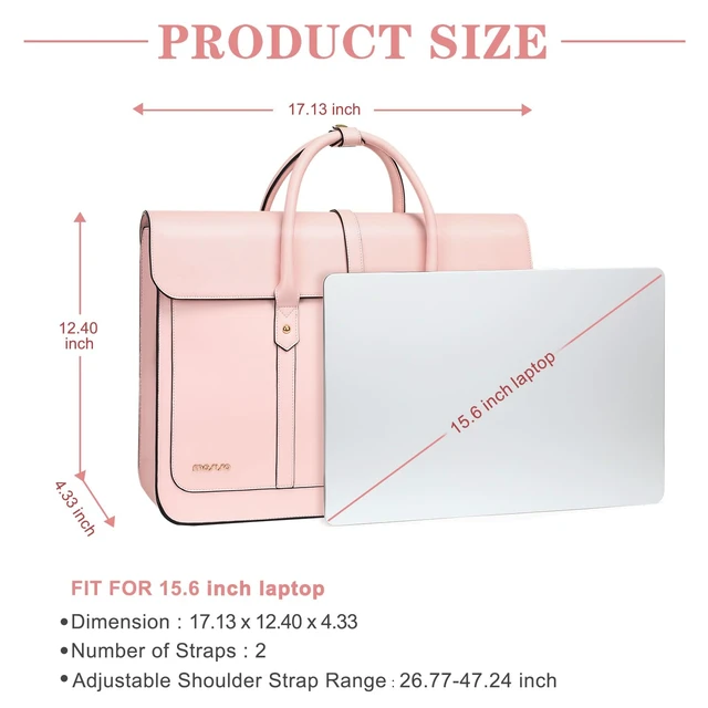 Alt view image 5 of 7 - Laptop Bag for Women, 15-15.6 inch PU Leather Laptop Shoulder Bags | 16 inch Messenger Bags Convertible Backpack Casual Handbag Work Briefcase Travel Computer Bag with Bowknot, Pink