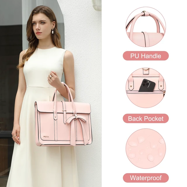 Alt view image 6 of 7 - Laptop Bag for Women, 15-15.6 inch PU Leather Laptop Shoulder Bags | 16 inch Messenger Bags Convertible Backpack Casual Handbag Work Briefcase Travel Computer Bag with Bowknot, Pink