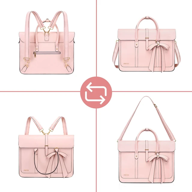 Alt view image 7 of 7 - Laptop Bag for Women, 15-15.6 inch PU Leather Laptop Shoulder Bags | 16 inch Messenger Bags Convertible Backpack Casual Handbag Work Briefcase Travel Computer Bag with Bowknot, Pink