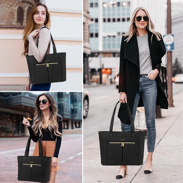 Alt view image 2 of 6 - Laptop Bag for Women 17 inch,Diamond Quilted Work Tote Bags Womens Laptop Tote Bag Computer Shoulder Bags,Stylish Travel Tote Bags Laptop Purse Case Briefcase Handbag with Clutch Purse,Black