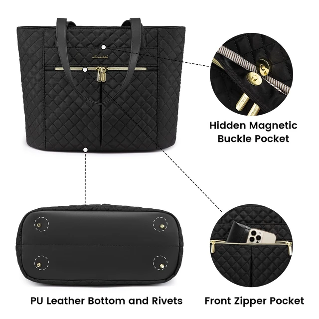 Alt view image 4 of 6 - Laptop Bag for Women 17 inch,Diamond Quilted Work Tote Bags Womens Laptop Tote Bag Computer Shoulder Bags,Stylish Travel Tote Bags Laptop Purse Case Briefcase Handbag with Clutch Purse,Black