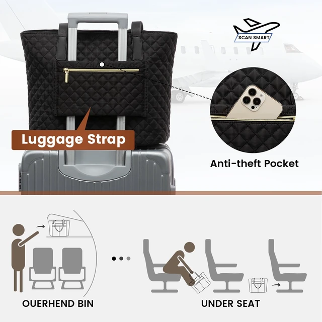 Alt view image 6 of 6 - Laptop Bag for Women 17 inch,Diamond Quilted Work Tote Bags Womens Laptop Tote Bag Computer Shoulder Bags,Stylish Travel Tote Bags Laptop Purse Case Briefcase Handbag with Clutch Purse,Black
