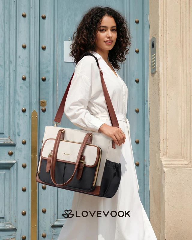 Alt view image 2 of 7 - Tote Bag for Women, Work Laptop Bag for Teachers and Nurses | Large Capacity, Padded Laptop Sleeve, Two Side Pockets for Bottle and Umbrella,Magnetic Exterior Pockets, Luggage Sleeve