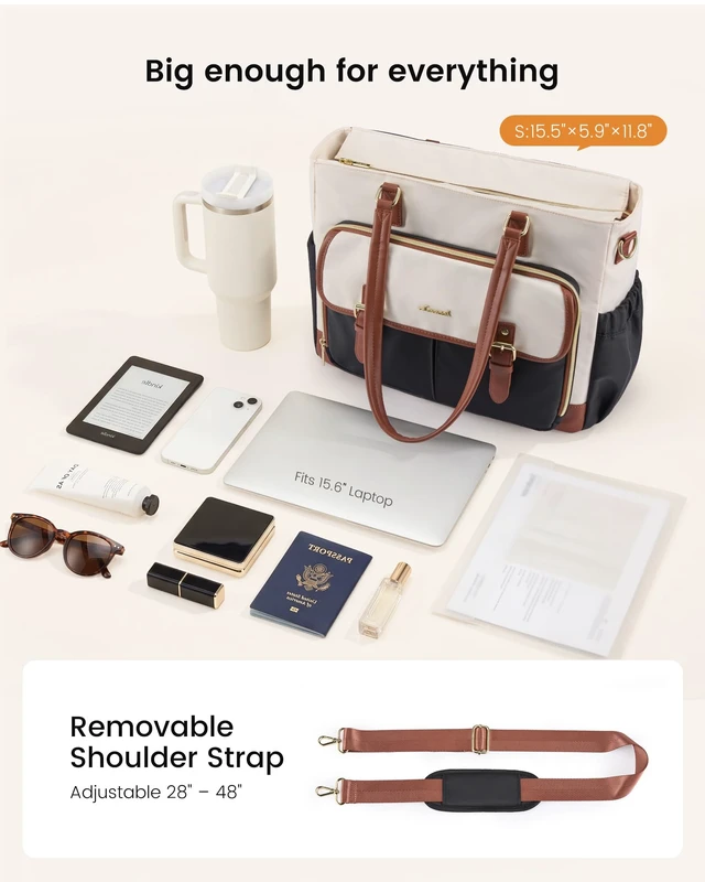 Alt view image 7 of 7 - Tote Bag for Women, Work Laptop Bag for Teachers and Nurses | Large Capacity, Padded Laptop Sleeve, Two Side Pockets for Bottle and Umbrella,Magnetic Exterior Pockets, Luggage Sleeve
