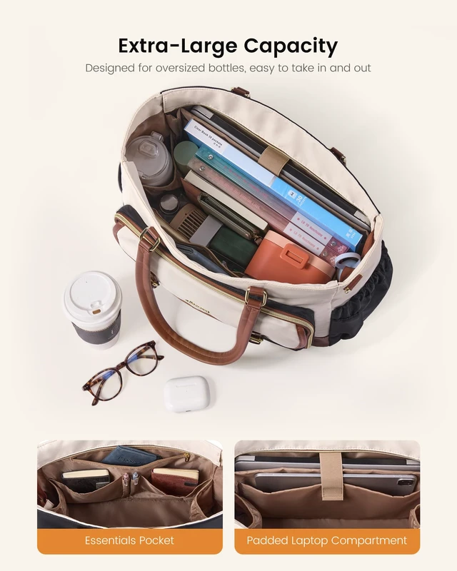 Alt view image 6 of 7 - Tote Bag for Women, Work Laptop Bag for Teachers and Nurses | Large Capacity, Padded Laptop Sleeve, Two Side Pockets for Bottle and Umbrella,Magnetic Exterior Pockets, Luggage Sleeve