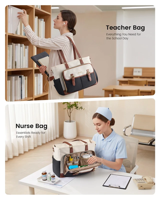 Alt view image 5 of 7 - Tote Bag for Women, Work Laptop Bag for Teachers and Nurses | Large Capacity, Padded Laptop Sleeve, Two Side Pockets for Bottle and Umbrella,Magnetic Exterior Pockets, Luggage Sleeve