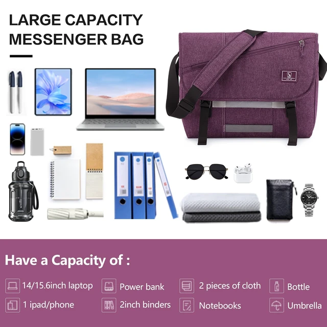 Alt view image 5 of 6 - Messenger Bag for Women, 17 Inch Laptop Crossbody Bags Men Casual Satchel Shoulder Bag College Travel Office Briefcase
