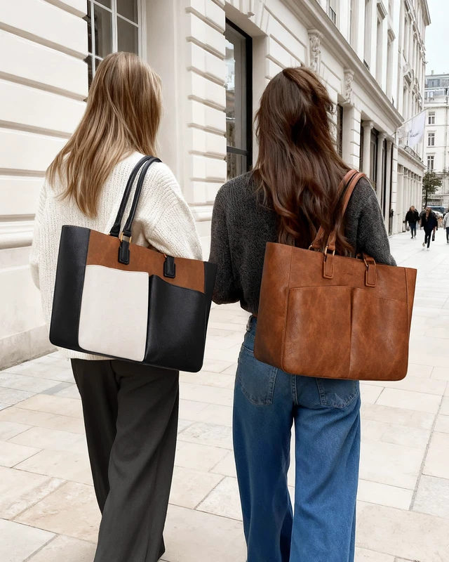 Alt view image 2 of 7 - Laptop Tote Bag for Women 15.6 Inch Leather Work Bags, Large Capacity Tote Bag With Large Cup Holder for Women,Vintage Computer Bags for Laptops Nurse Teacher Bag Waterproof Office Briefcase