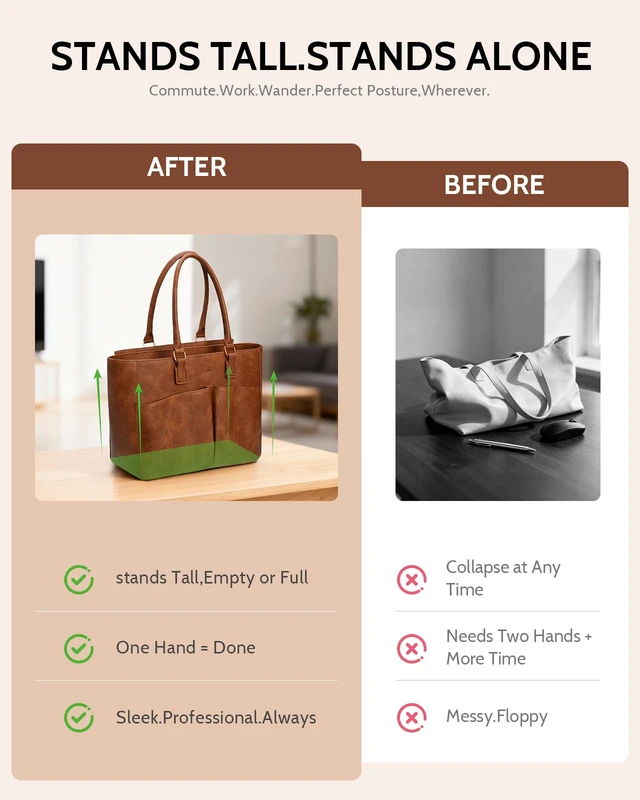 Alt view image 6 of 7 - Laptop Tote Bag for Women 15.6 Inch Leather Work Bags, Large Capacity Tote Bag With Large Cup Holder for Women,Vintage Computer Bags for Laptops Nurse Teacher Bag Waterproof Office Briefcase