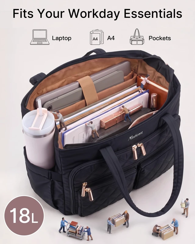 Alt view image 3 of 7 - Teacher Tote Bag for Women, 15.6 Inch Laptop Bag with 40 oz Cup Holder | Water-resistant nylon work tote Computer Bag, 17 pockets, 12 pen slots, RFID-blocking pocket, cosmetic bag
