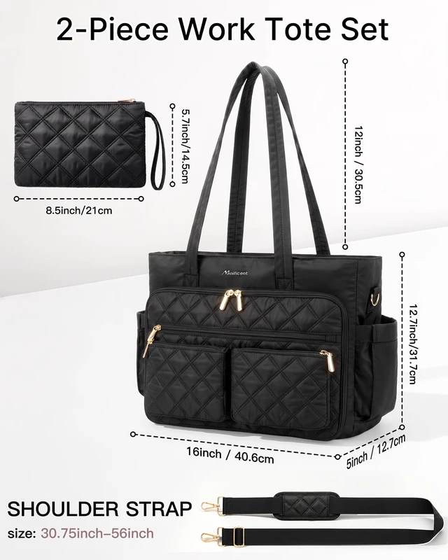 Alt view image 6 of 7 - Teacher Tote Bag for Women, 15.6 Inch Laptop Bag with 40 oz Cup Holder | Water-resistant nylon work tote Computer Bag, 17 pockets, 12 pen slots, RFID-blocking pocket, cosmetic bag