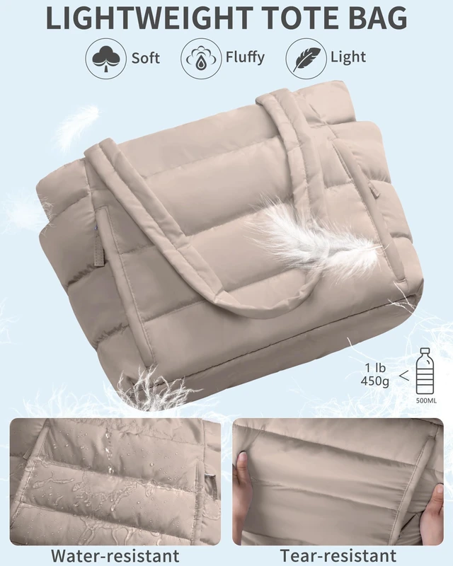 Alt view image 6 of 7 - Puffer Tote Bag for Women, Lightweight Puffy Travel Gym Work Bag | 16 Pocket Teacher Nurse Quilted Shoulder Handbag Large Cloud Carry On 15.6" Laptop Computer Purse for School Nursing Clinical