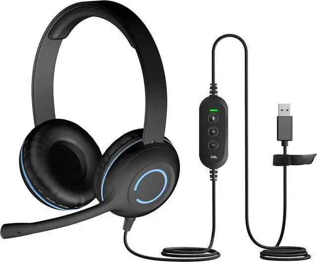 Main image of Cyber Acoustics AC-5008A USB-A Headset with in-Line Volume Control | Wired USB Headphones with Mic, In-Line Volume and Mute Controls, Classroom or Home, Made with 60% Recycled Plastic
