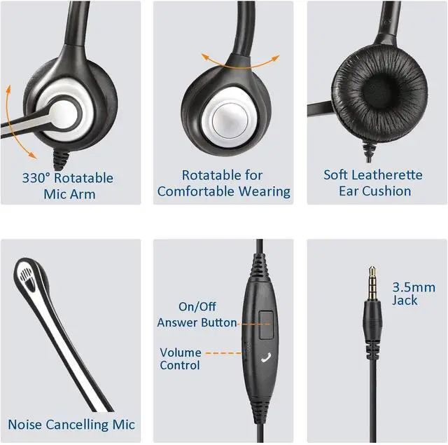 Alt view image 4 of 7 - Cell Phone Headset with Microphone Noise Cancelling & Call Controls, 3.5mm Computer Headphones for Samsung PC Business Skype Softphone Call Center Office, Clear Chat, Ultra Comfort