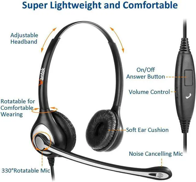Alt view image 5 of 7 - Cell Phone Headset with Microphone Noise Cancelling & Call Controls, 3.5mm Computer Headphones for Samsung PC Business Skype Softphone Call Center Office, Clear Chat, Ultra Comfort